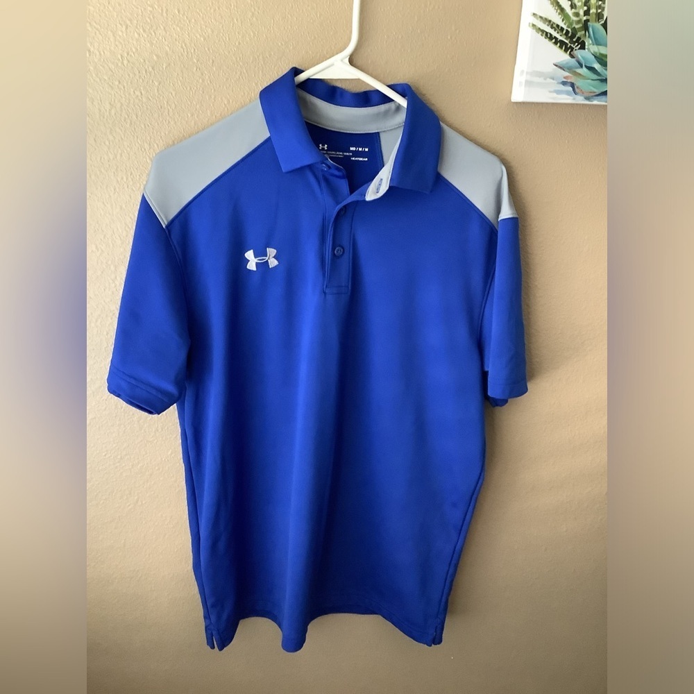 Under Armour Men's HeatGear S/S Golf Polo – Loose Fit, Blue/Gray, Size Medium